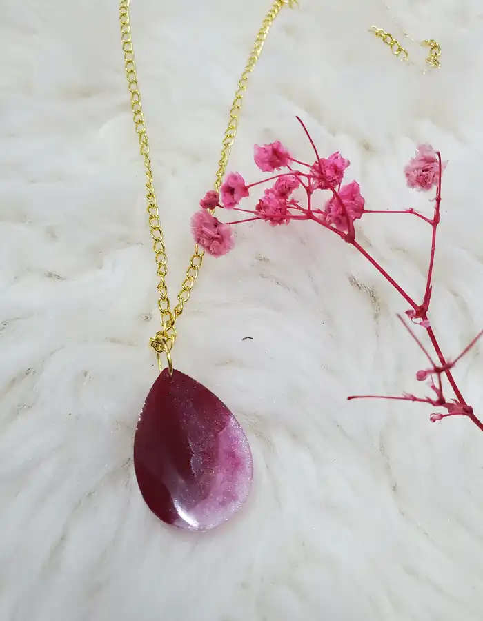 Fuschia Pink Teardrop Resin Pendant