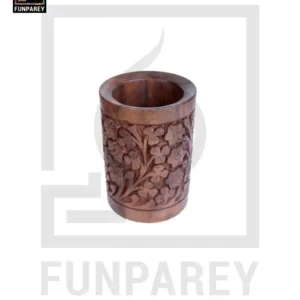 Hand Carved Cylindrical Wooden Accessory Jar