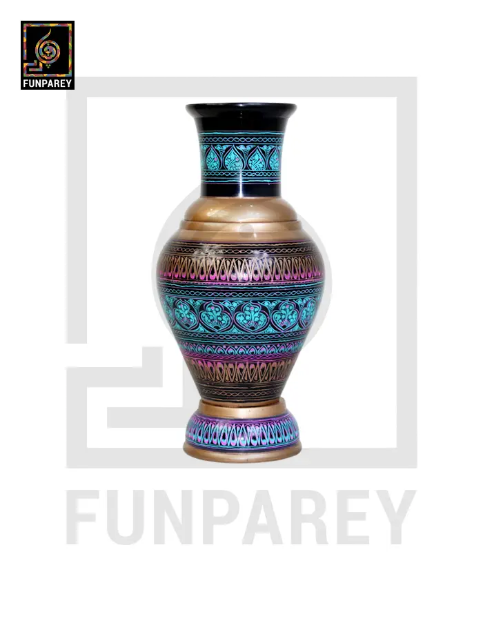 Handmade Wooden Vase with Nakshi Art – 13″ Electric Blue