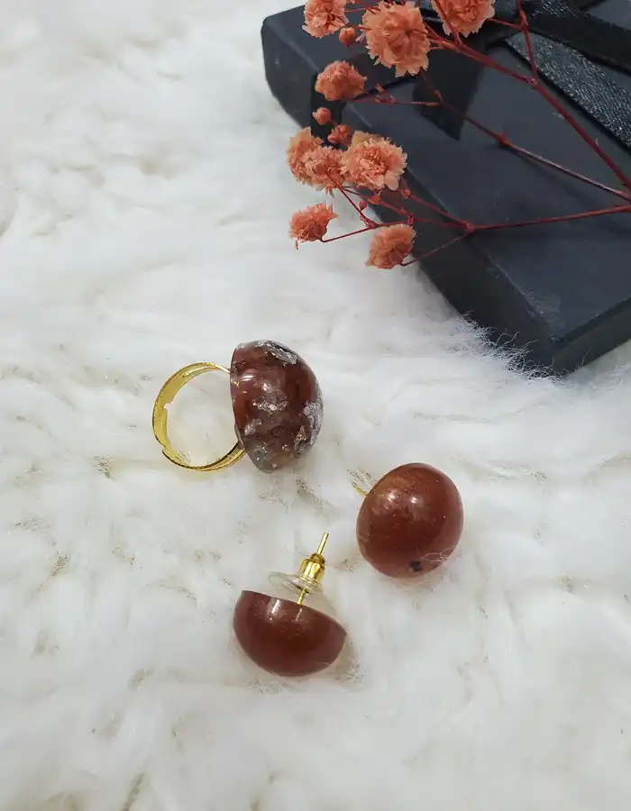 Resin Jewellery Set - Faux Amber Ring & Earrings