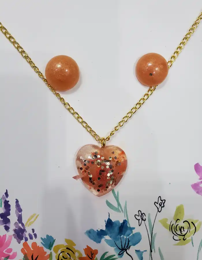 Resin Jewellery Set - Pendant & Earrings - Orange