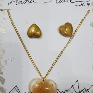 Resin Jewellery Set - Pendant & Earrings - Golden