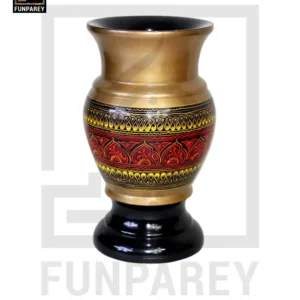 Wooden Flower Pot With Red Nakshi Art 9″ Golden